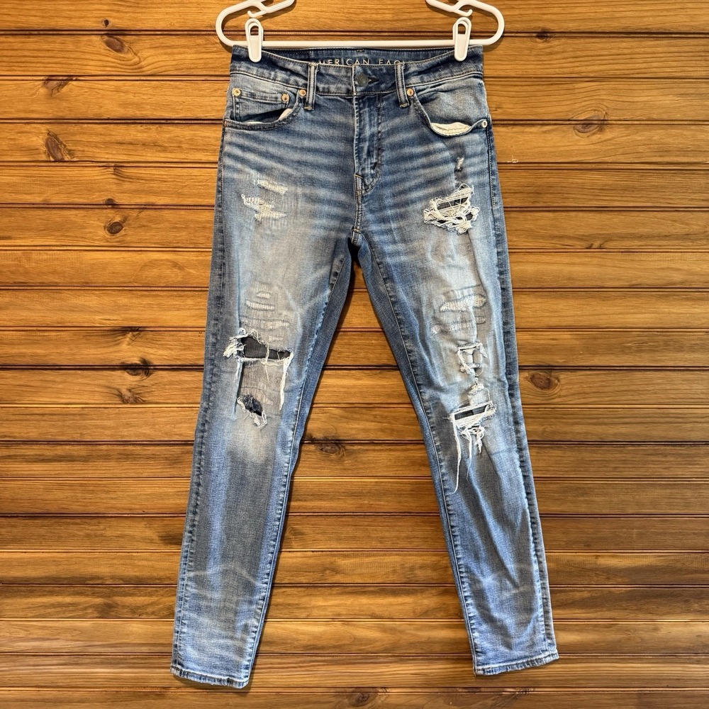American Eagle Jeans Mens 29x32 Athletic Skinny Distressed Airflex 360 Stretch